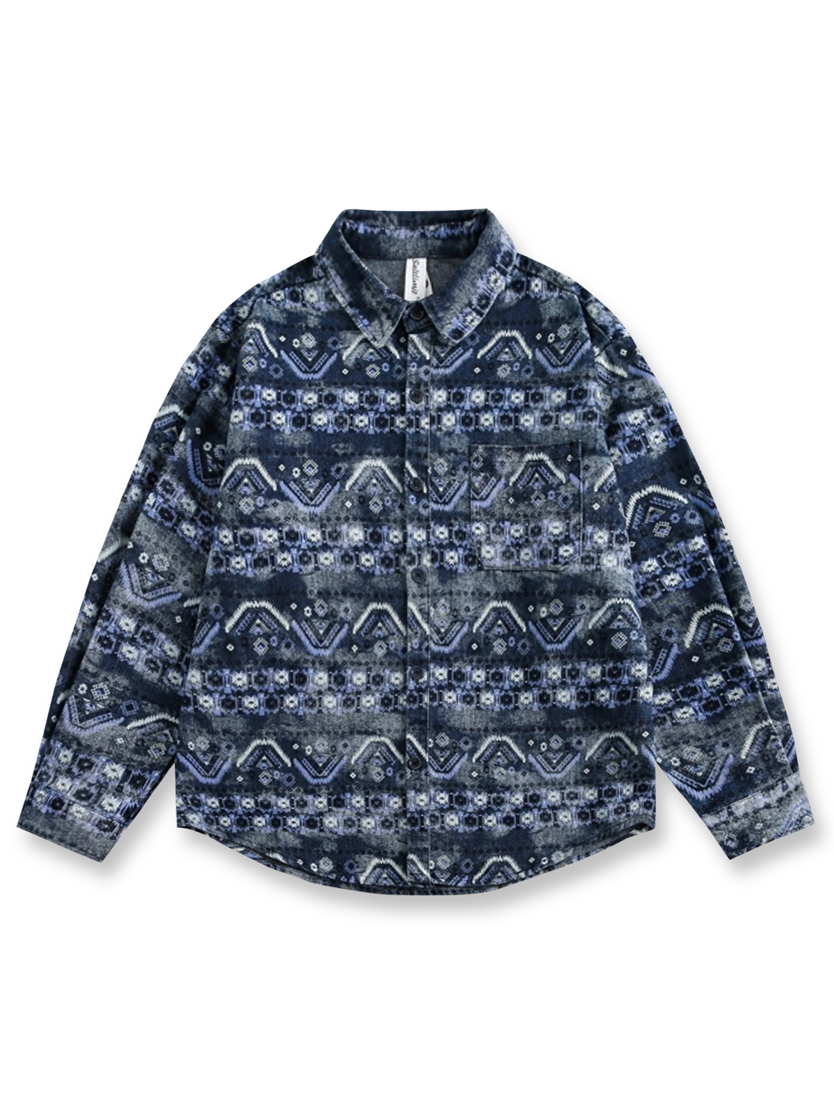 エスニック柄の長袖シャツ。