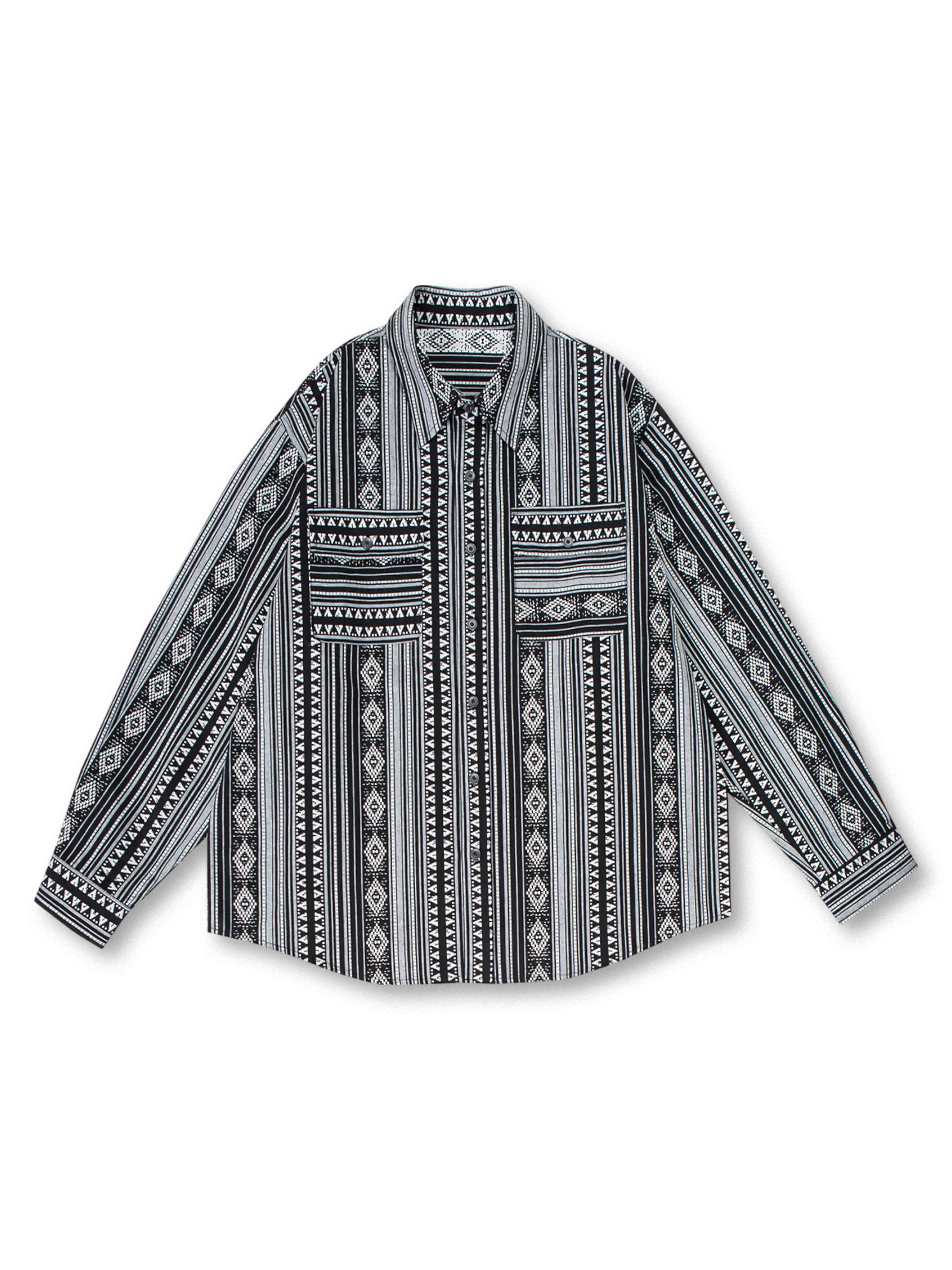 エスニックストライプ長袖シャツ 前面