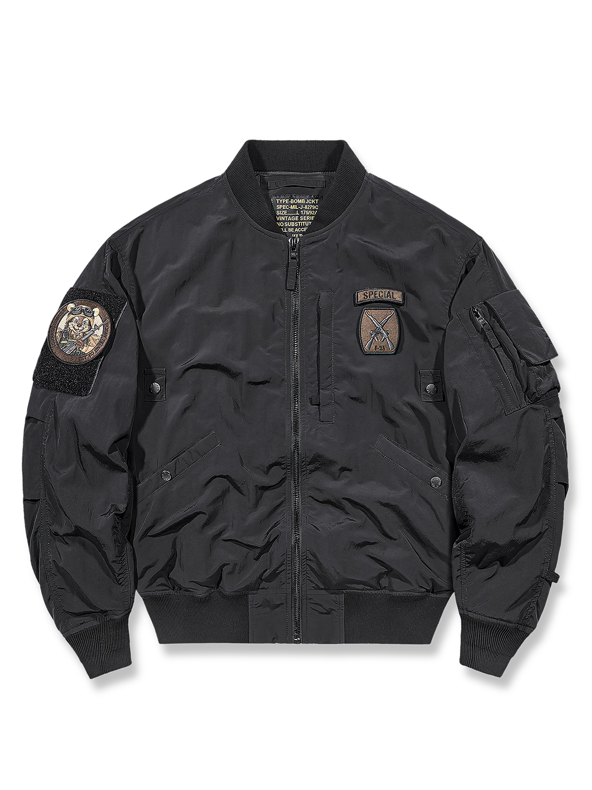 リブ襟とレザーアウターが際立つF-35 MA-1レザーフライトジャケット