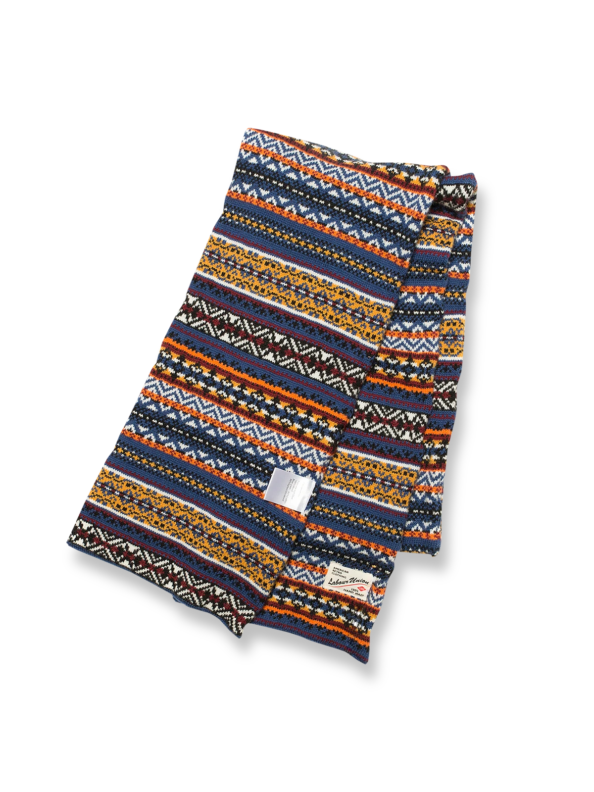 フェアアイランド柄とリブ編みが特徴のシェトランドウールマフラー。