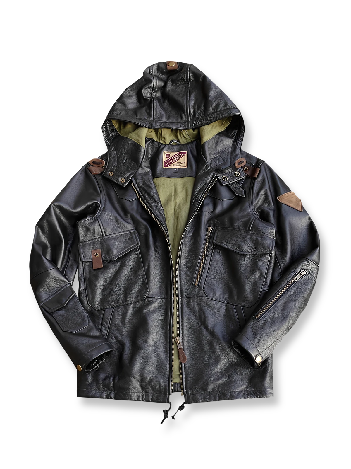 フード付きレザーフィールドジャケット