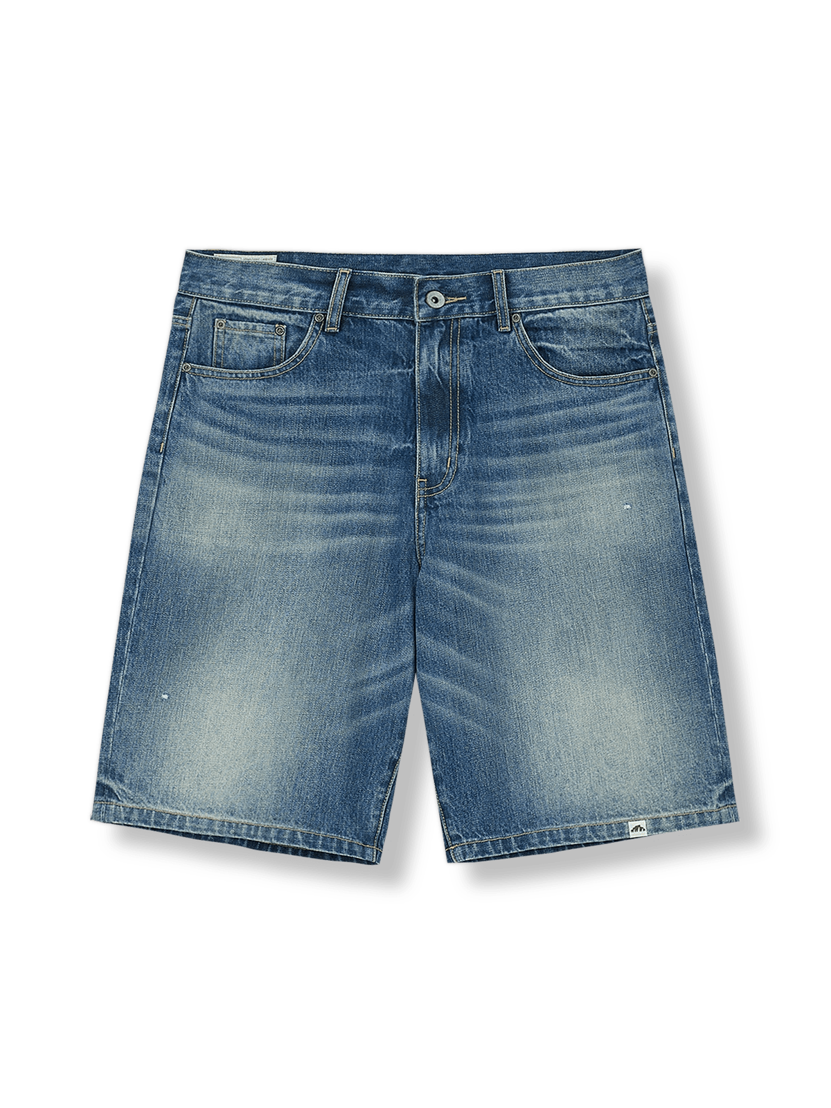 50年代風ハイウエストワイドウォッシュデニムショートパンツ。