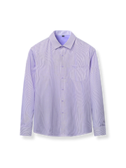 細いブルーとホワイトのストライプ柄ビジネスカジュアルシャツ。