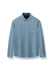 裏地フリース付きの細いブルーストライプシャツ