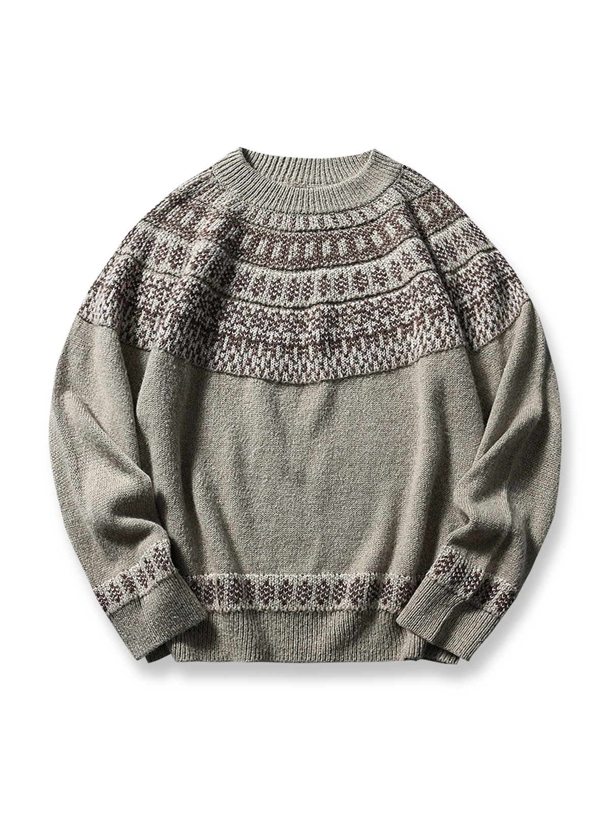 北欧風幾何学模様のフィッシャーマンニットセーター
