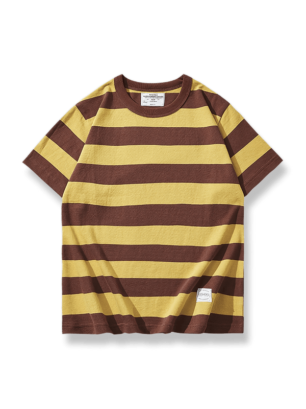 5cm幅ストライプの260gヘビーウェイトTシャツ（8色展開、赤白黒はポケット付き）