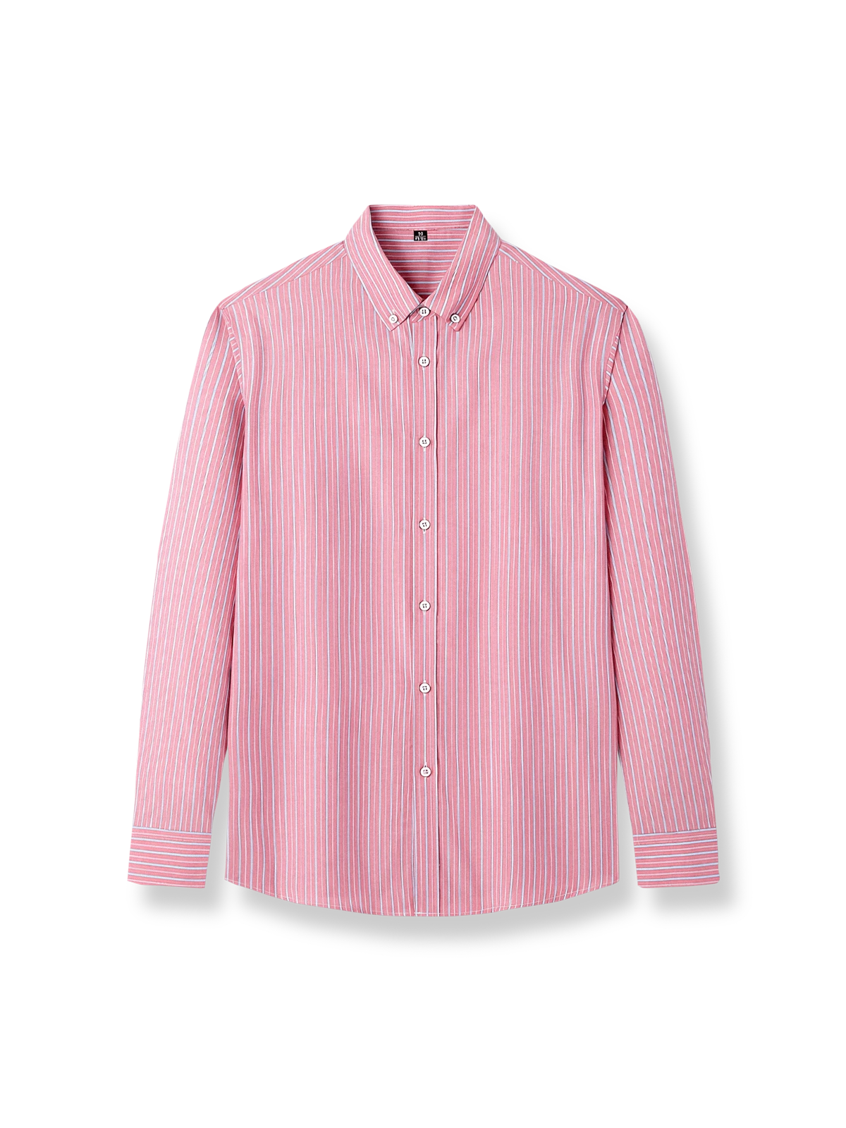 五色ストライプ柄の長袖シャツ。