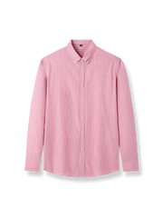 五色ストライプ柄の長袖シャツ。