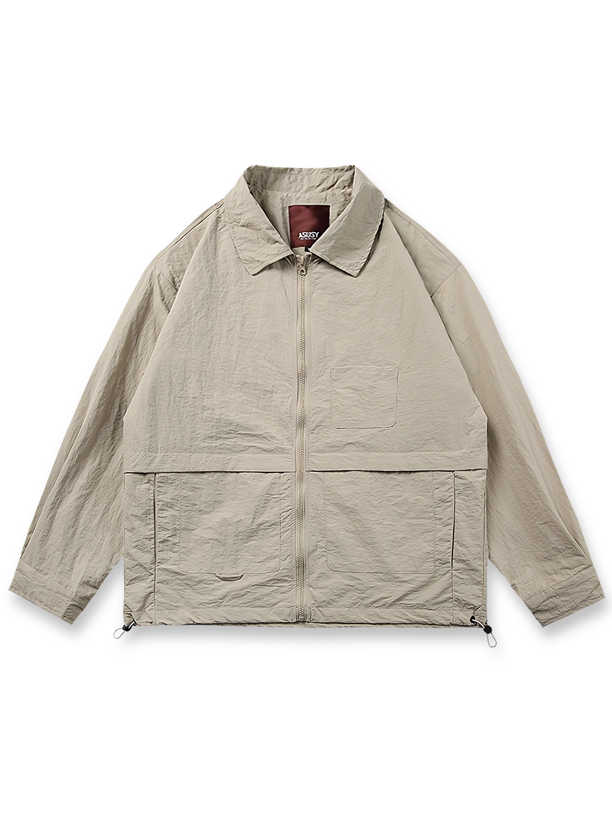 両脇ポケットとドローストリング付きのフラップジャケット