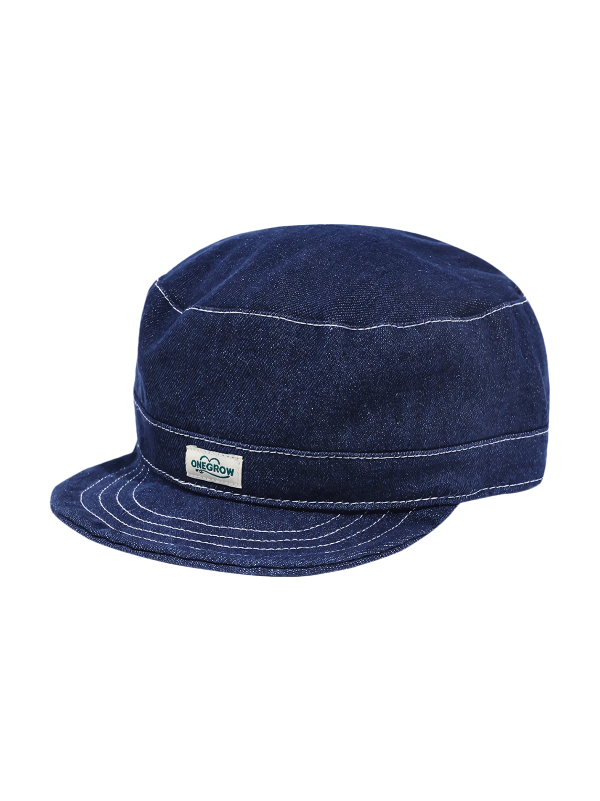 フラットトップとショートブリムが特徴のデニムワーカーズキャップ