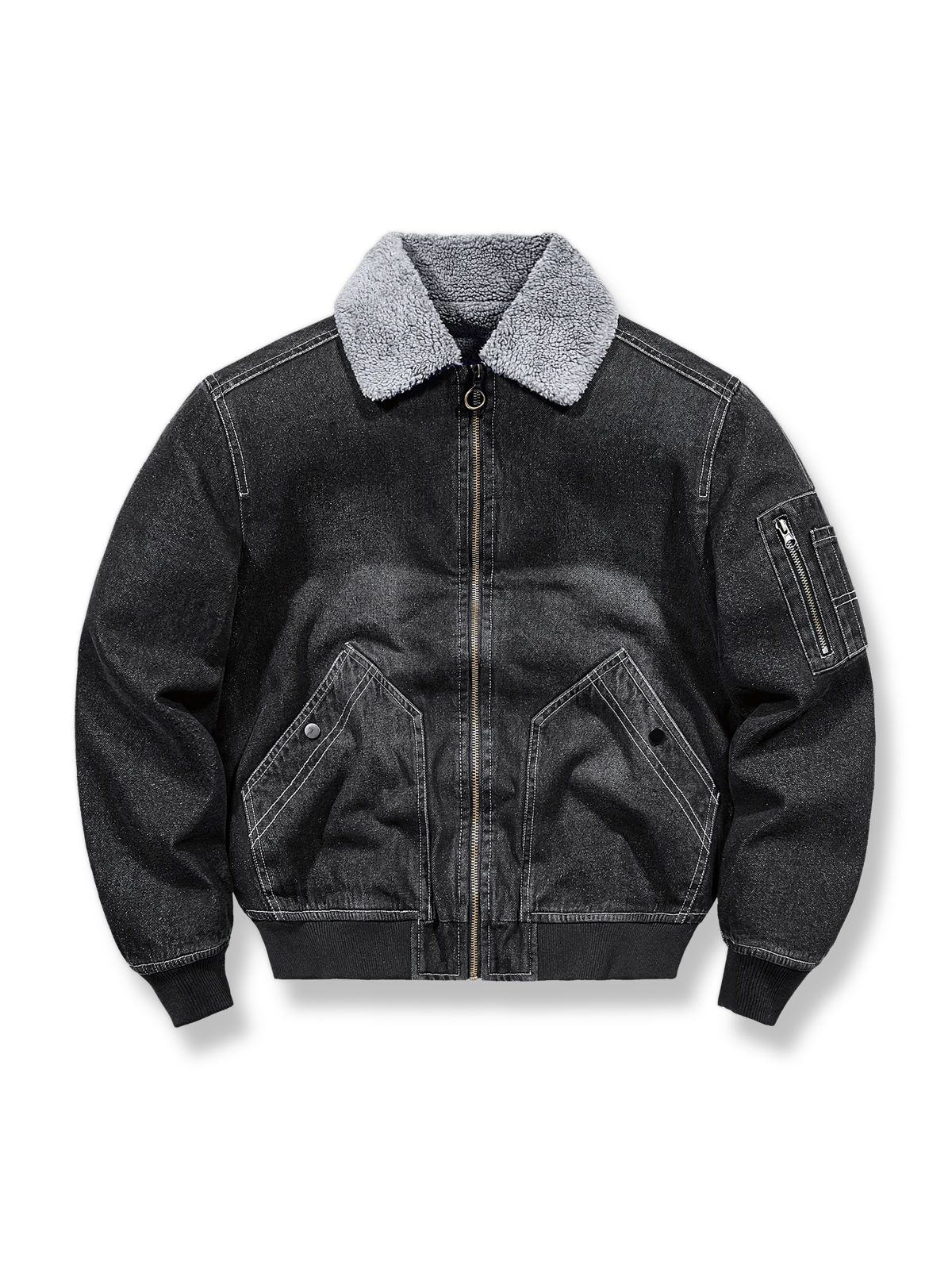 フリース襟付きMA-1デニムジャケット