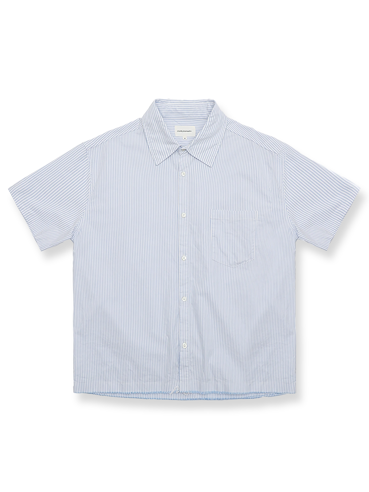 毛羽加工ブルーストライプ半袖シャツの全体画像