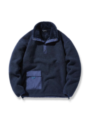 カラーブロックパッチポケットとサイドスリット付きフリースハーフボタンスウェットシャツ