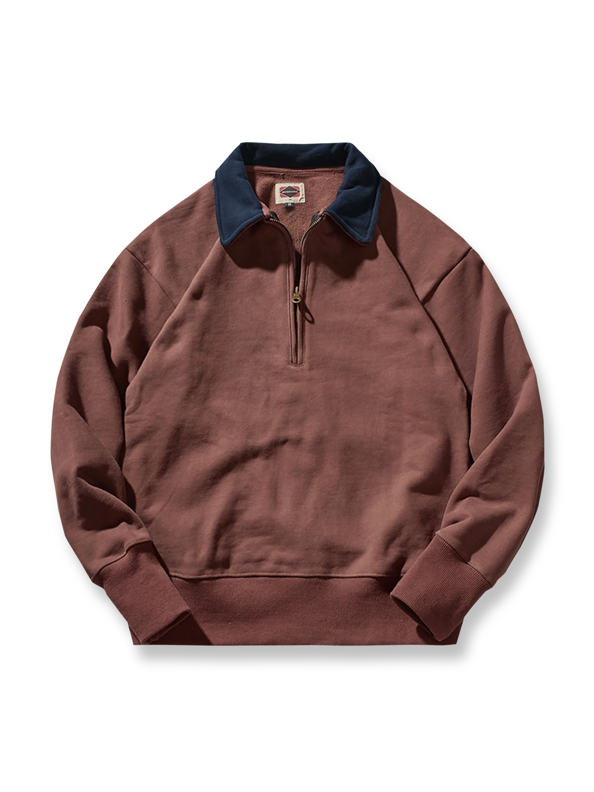 フリース裏地とカラー切り替え襟が特徴のセミオープン襟付きスウェット