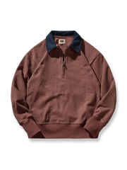 フリース裏地とカラー切り替え襟が特徴のセミオープン襟付きスウェット