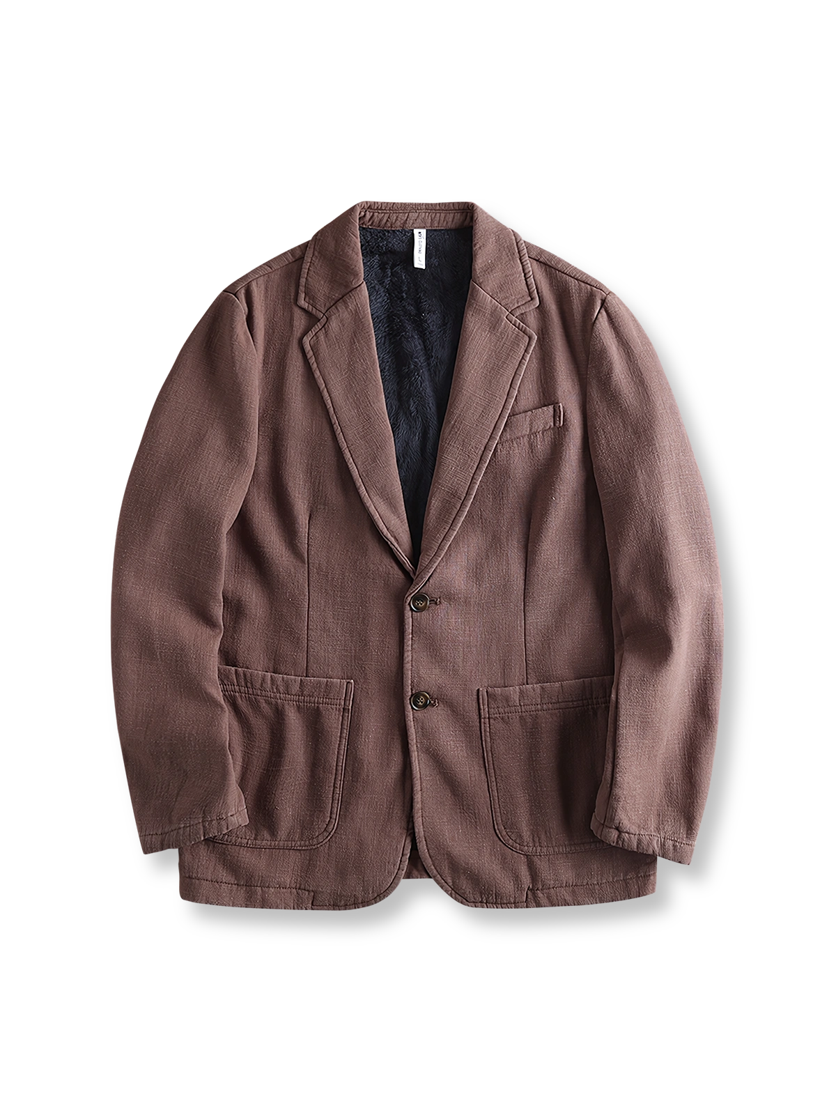 フリース裏地付きで暖かさと品格を兼ね備えたリネンコットンブレザー