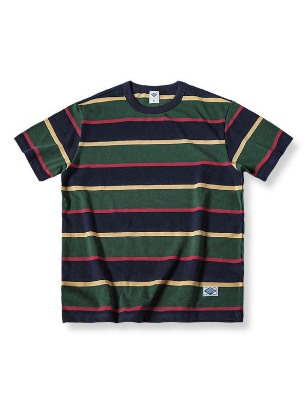 四色展開の太めストライプ柄コットンTシャツ。