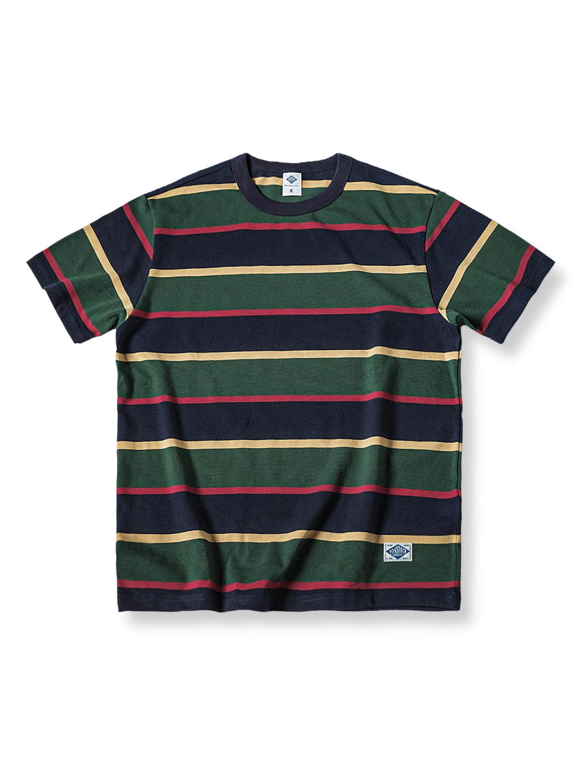 四色展開の太めストライプ柄コットンTシャツ。