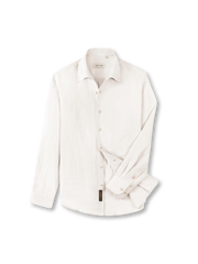 通気速乾性に優れたフレンチリネン生地とエレガントなイタリアンカラーが特徴のワンピースシャツ