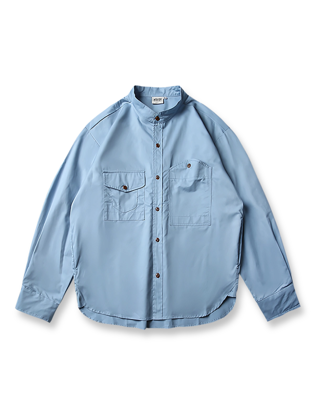 多ポケットフレンチスタンドカラー長袖シャツ