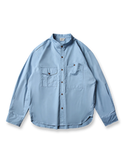 多ポケットフレンチスタンドカラー長袖シャツ