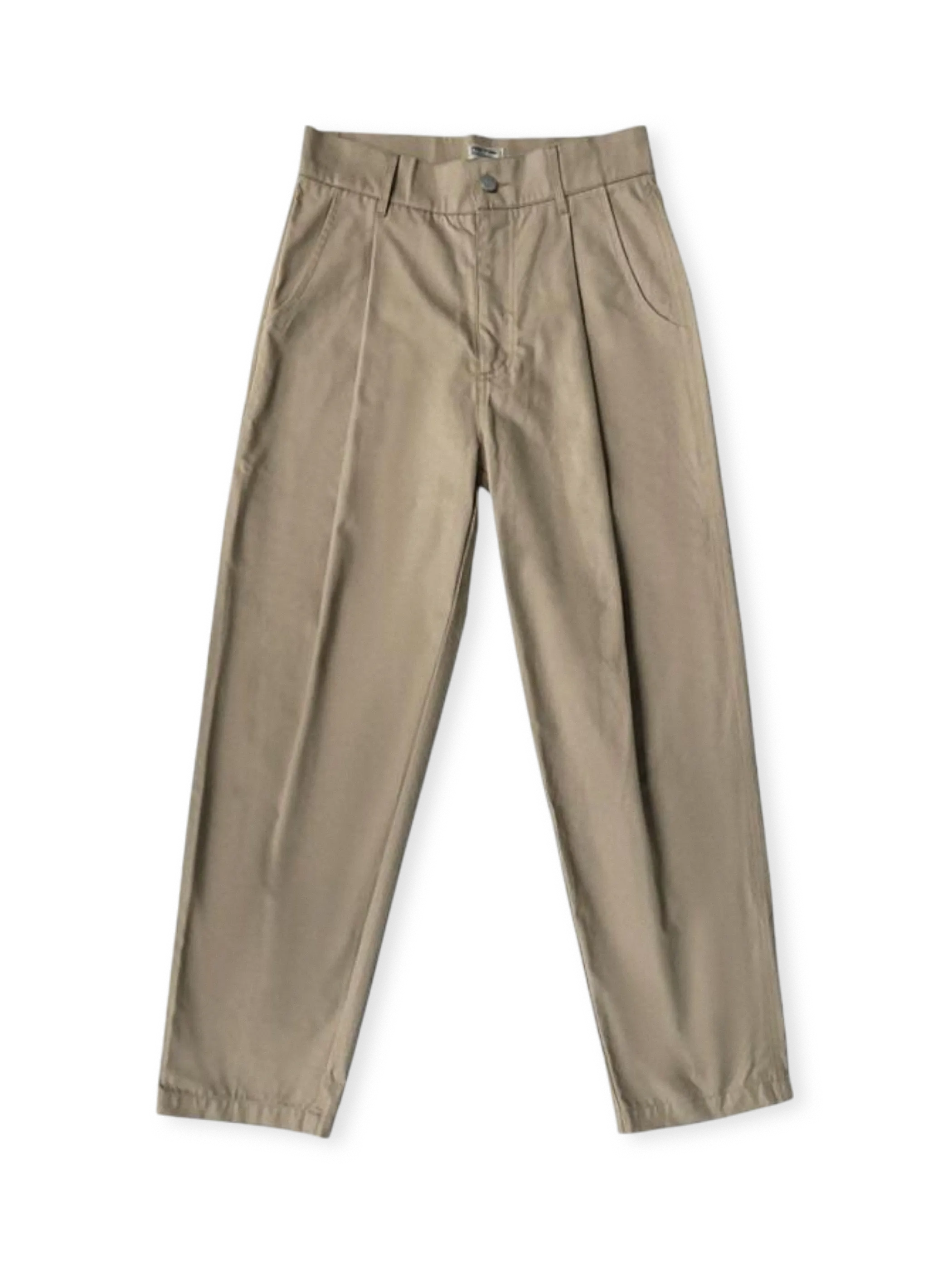 50年代フランス軍制服着想の高密度混紡斜文生地使用、シングルプリーツとテーパードラインのヴィンテージパンツ。