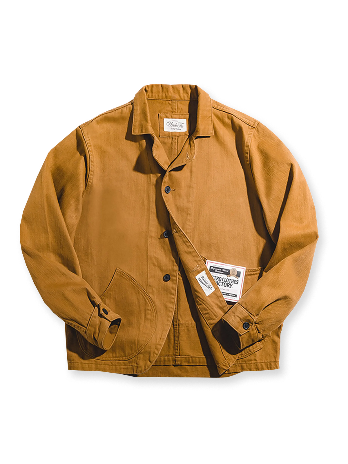 フレンチヴィンテージマルチポケットワークジャケット。竹節ツイルコットン生地を使用し、多機能ポケットとクラシックなノッチドラペルデザインが特徴。日常からアウトドアまで幅広く活躍。