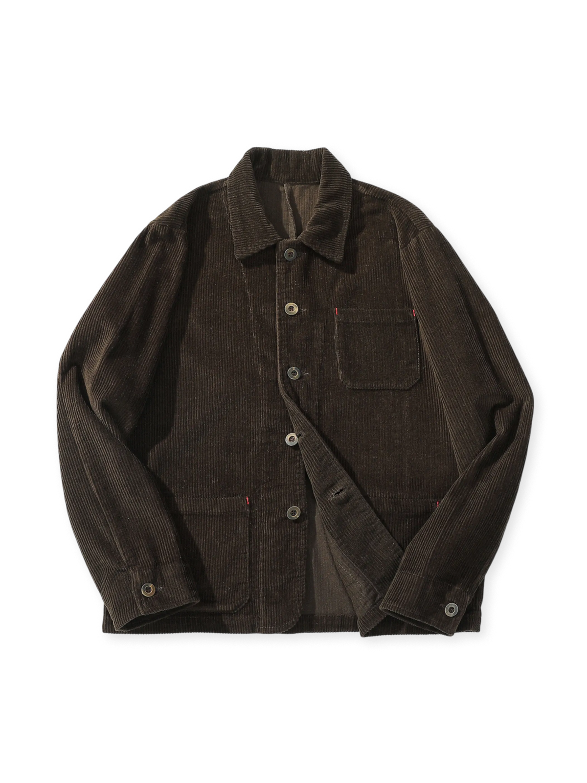 360gコットンコーデュロイ生地、多ポケットと本牛角ボタンを特徴とするフレンチヴィンテージ ワークジャケット。