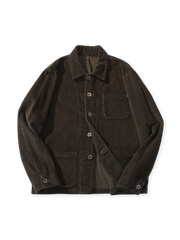 360gコットンコーデュロイ生地、多ポケットと本牛角ボタンを特徴とするフレンチヴィンテージ ワークジャケット。