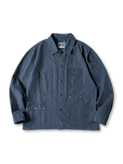  フレンチワーク伝統を活かした多ポケット付きネイビーヘビーウェイトコットンコーチジャケット