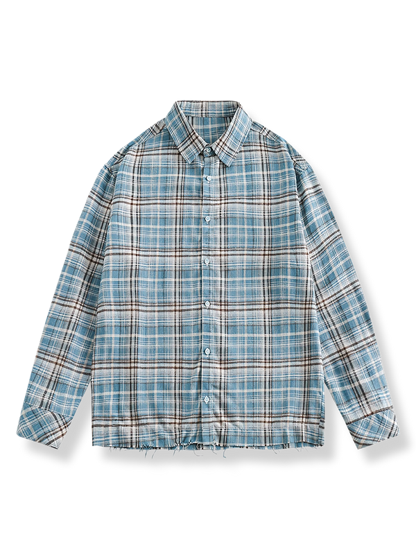フリンジ裾のチェック柄シャツ