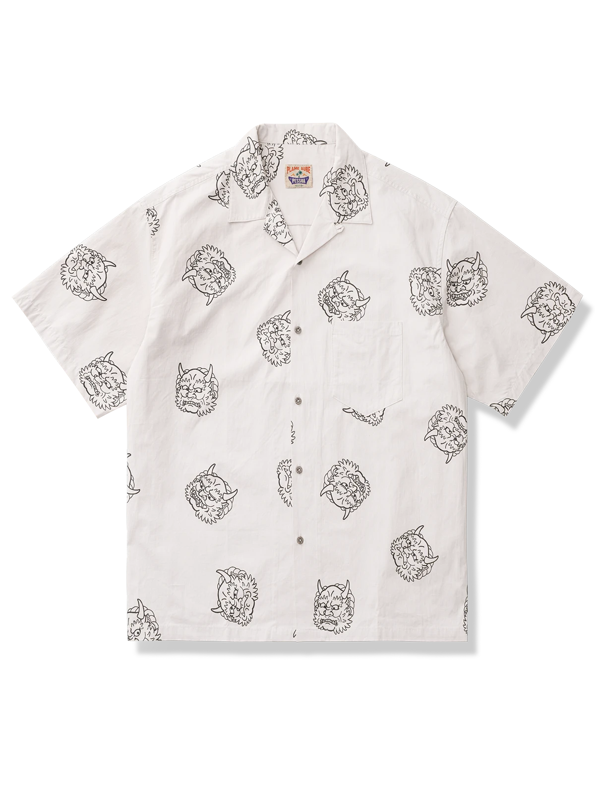 風神雷神モチーフの伝統デザインとゆったりシルエットが特徴のコットン製キューバシャツ、夏の快適な着心地