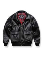 内側チェック裏地付きトップグレード牛革のG-1フライトジャケット。