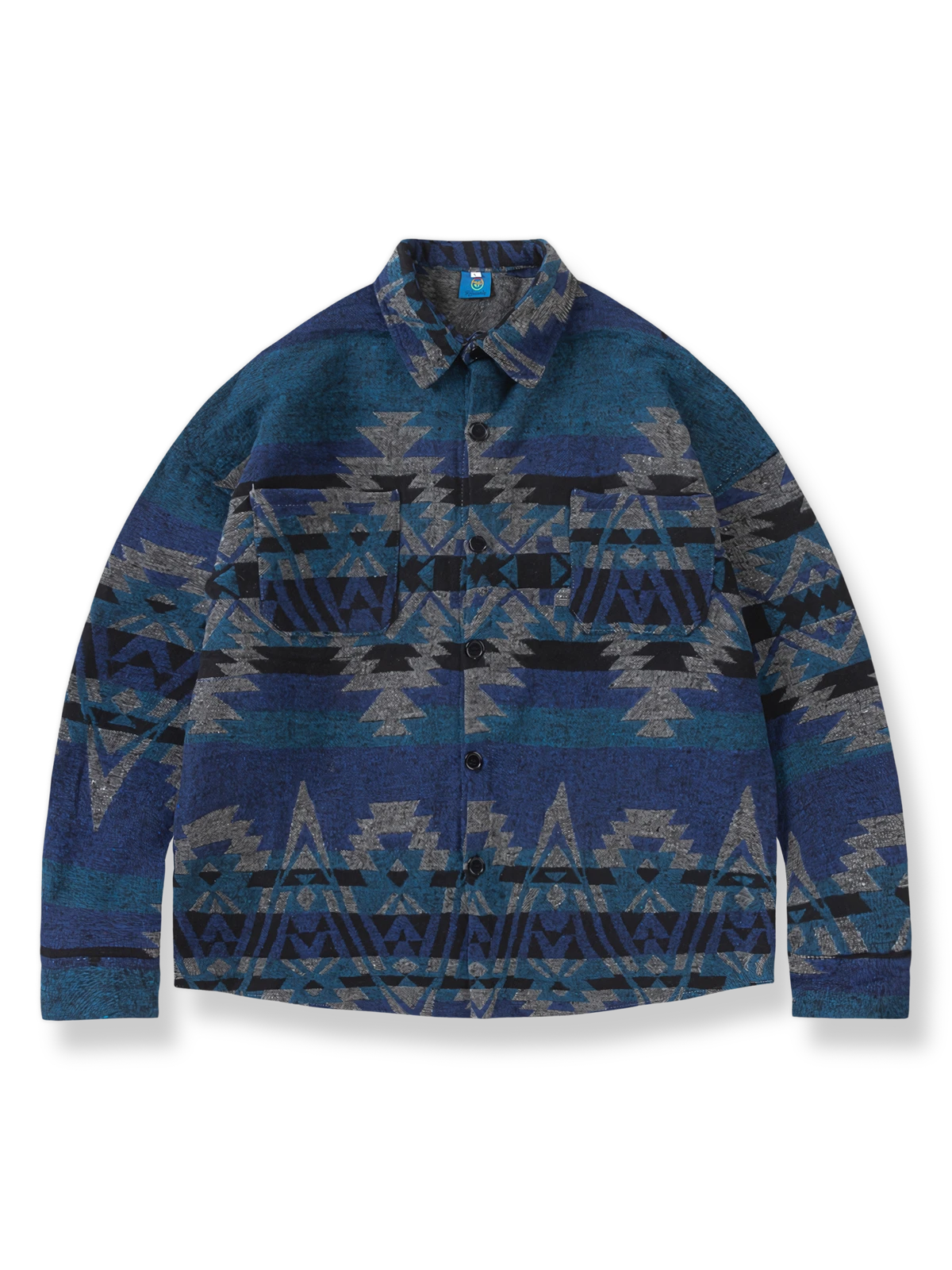 北欧デザインの幾何学模様ウールシャツ