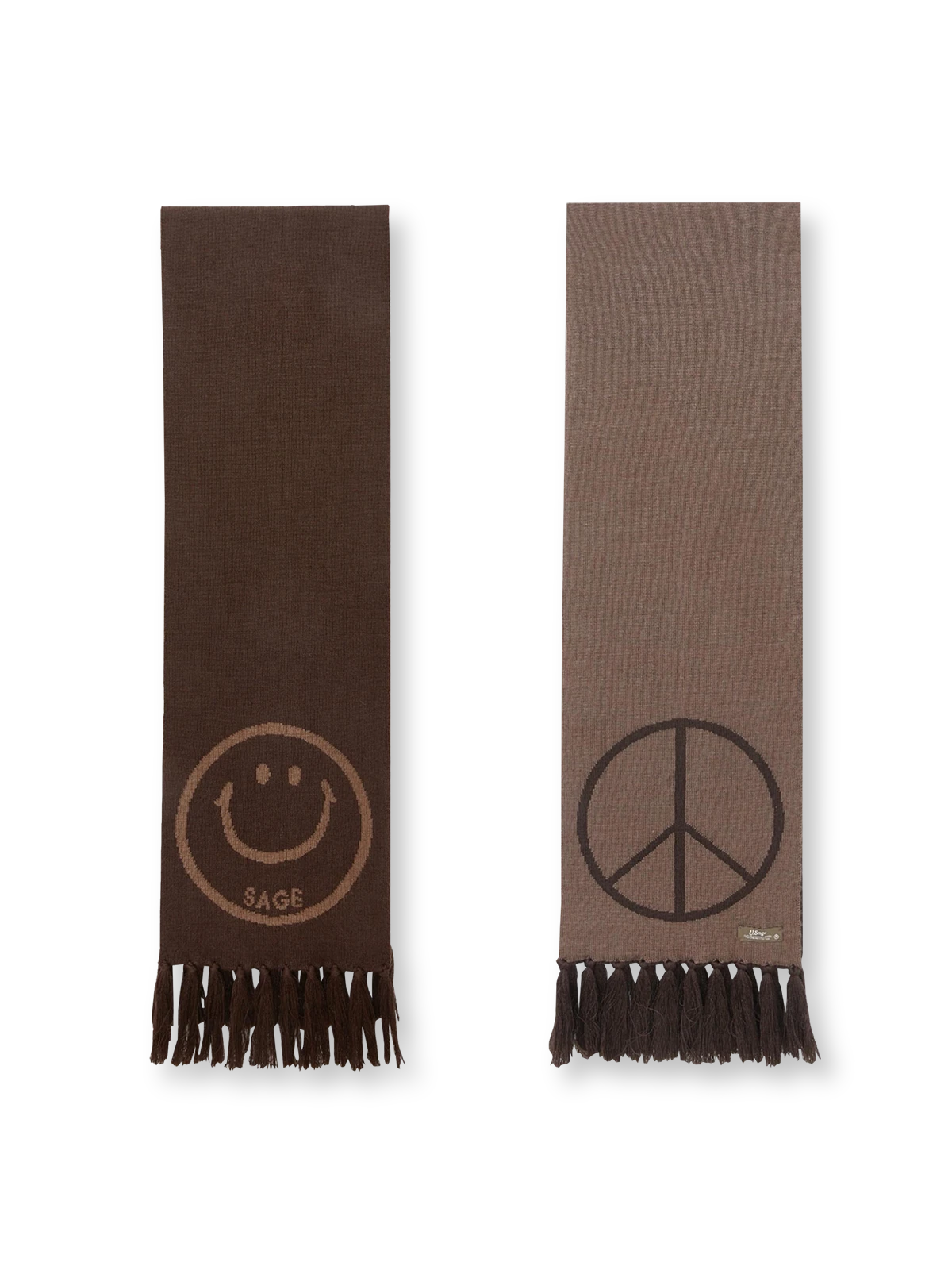 光沢感のある柔らかウール素材のスマイルロゴ入りマフラー