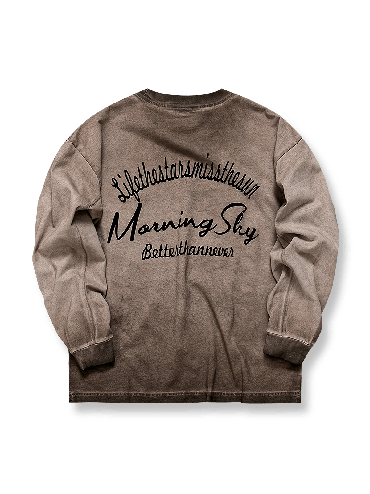 グラデーション染めとアルファベットプリントの長袖Tシャツ