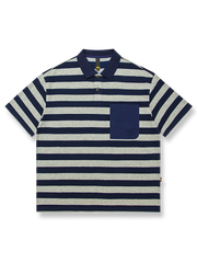 グレーとブルーのストライプが特徴的なヘビーウェイトポロシャツ。