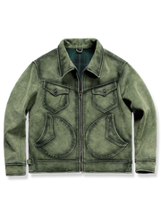 緑染め 牛革 スクラッチ レザージャケット