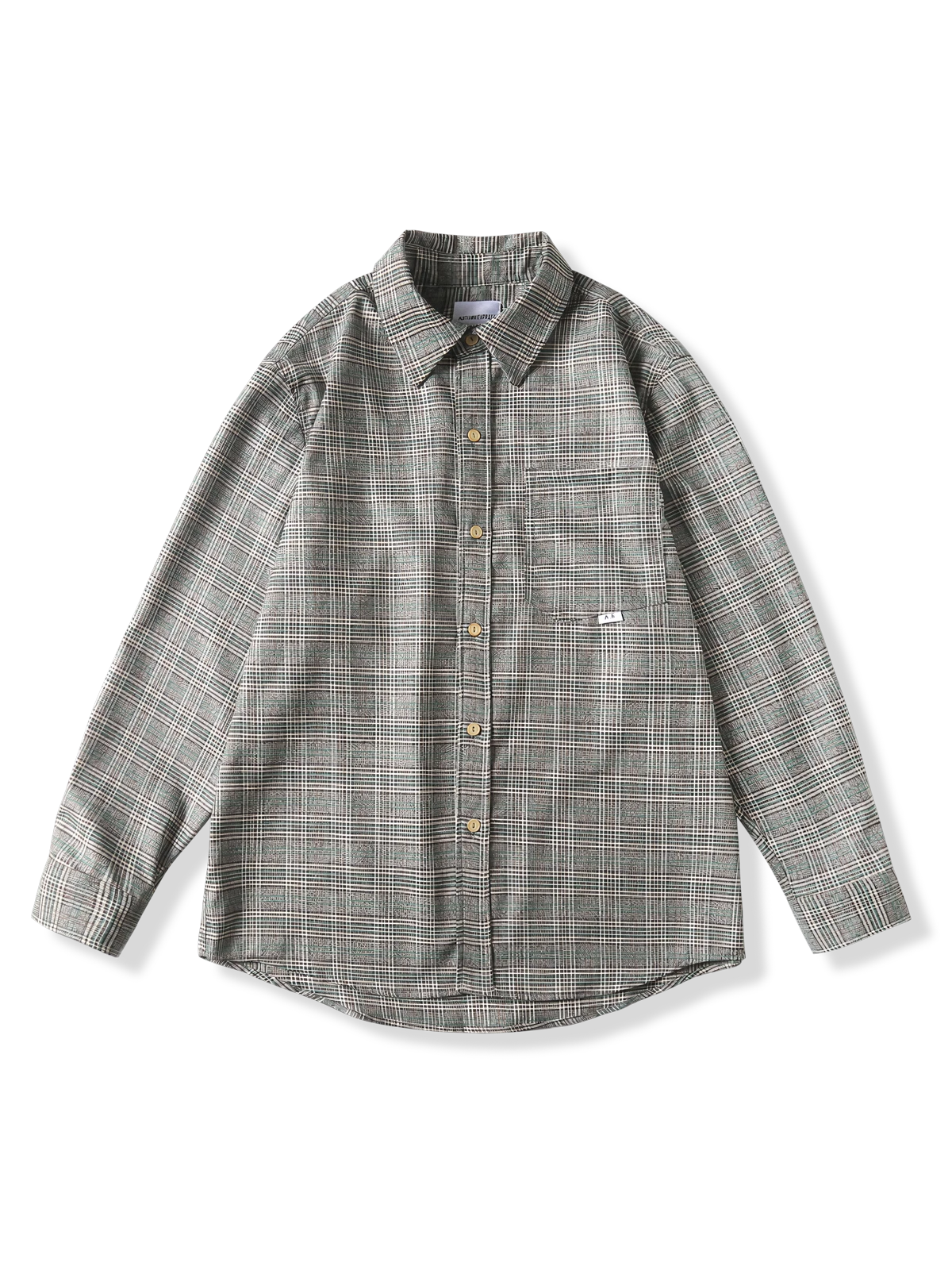 グリーンのタータンチェック柄長袖シャツ