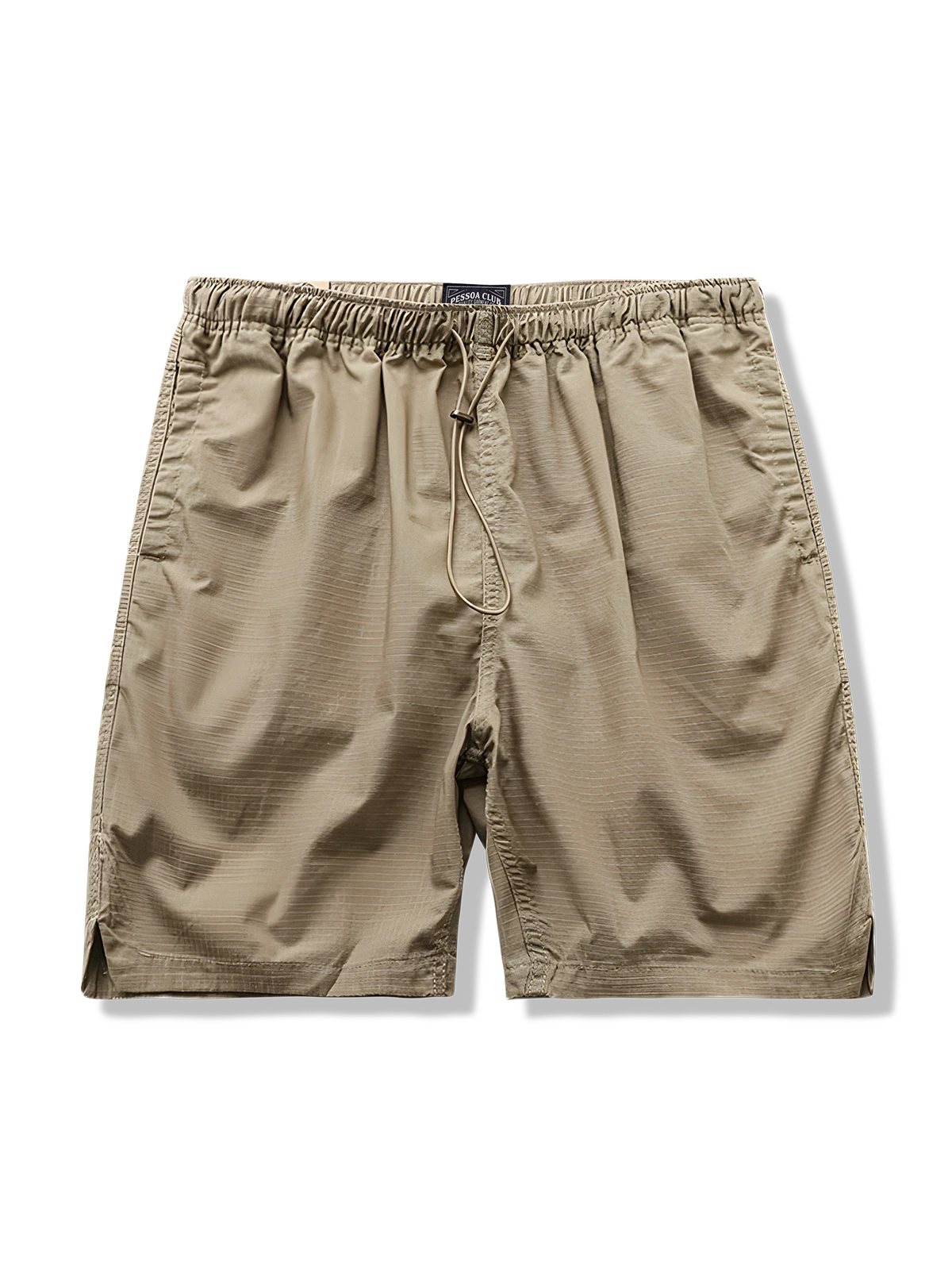 グリッド模様ドローコード付きショートパンツ、ストレートシルエット、多機能ポケット、混紡素材