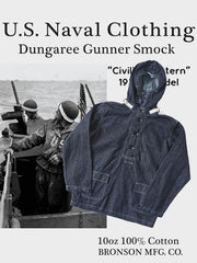 製品画像: 迷彩柄ツイルデニム生地の砲兵防護プルオーバーパーカー復刻バージョンの正面画像。
詳細画像: 大きなフードと三層前立てデザインのディテール特写。機能性とヴィンテージ感が際立つディテール。