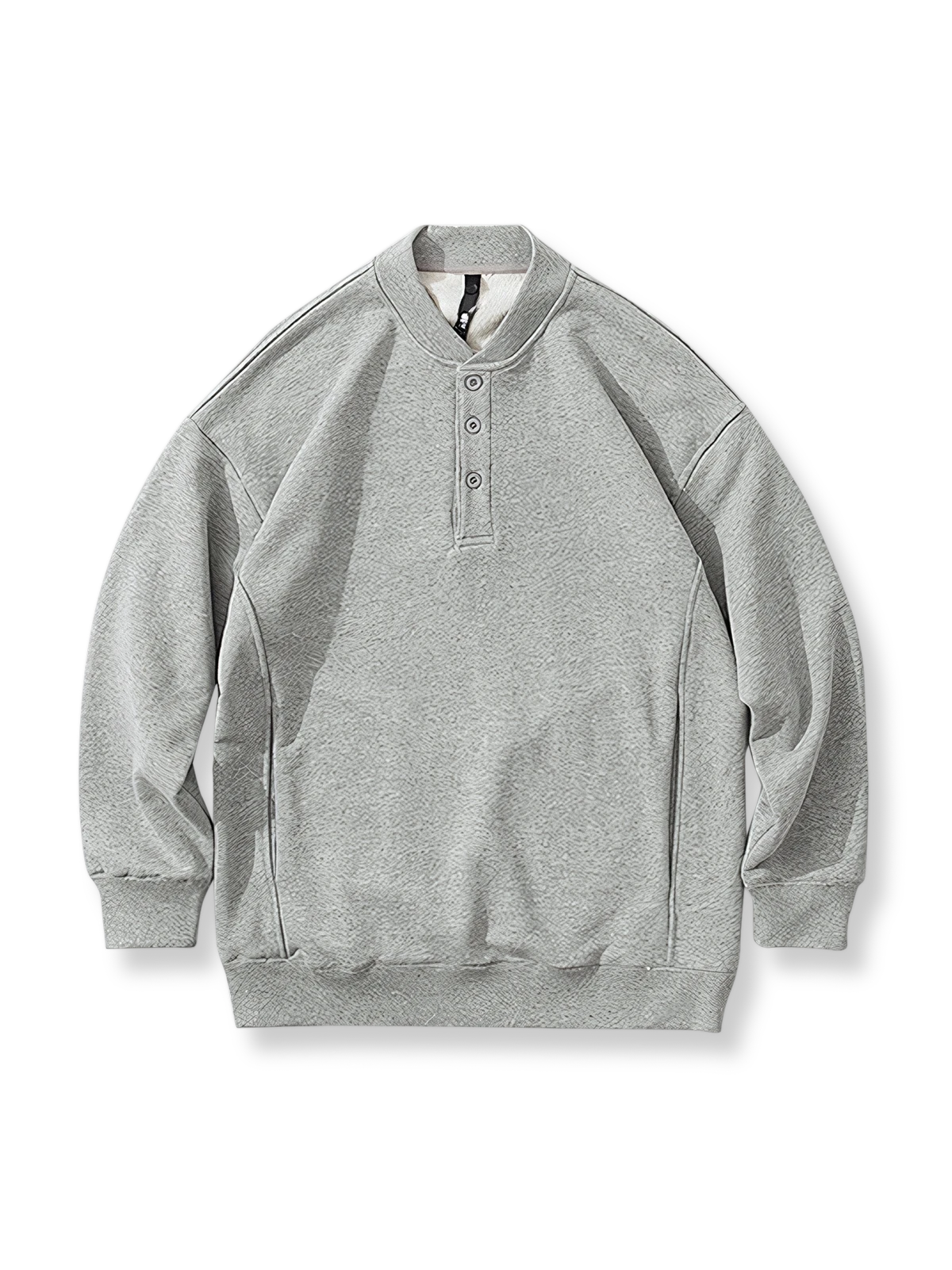 ハーフボタンラウンドネックのコットンスウェット