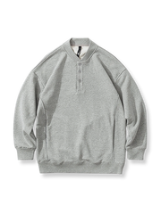 ハーフボタンラウンドネックのコットンスウェット