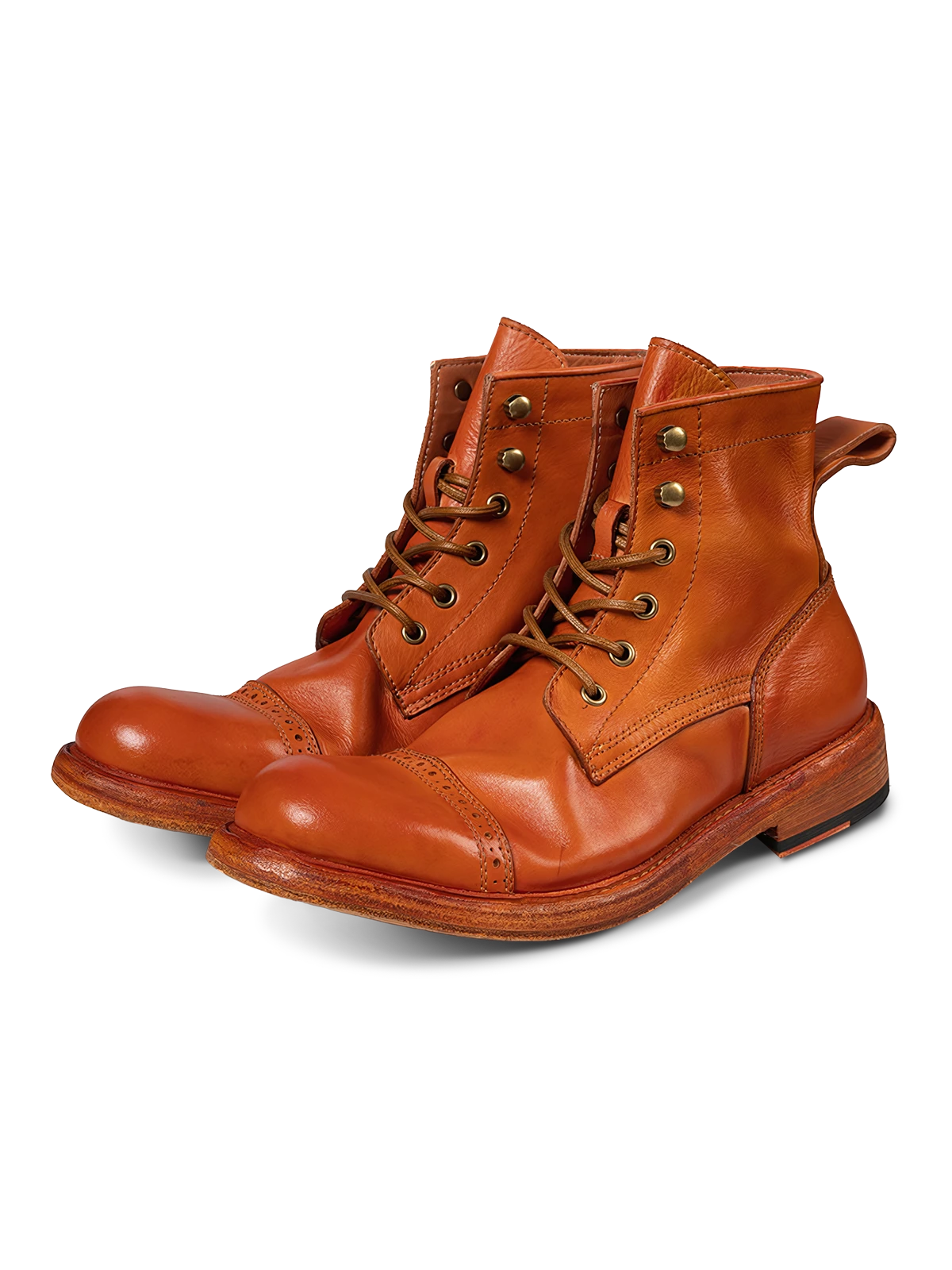 自然な風合いが表情豊かな手作り牛革ブーツのディテール。