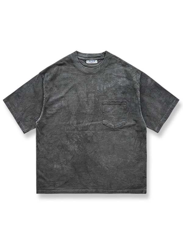 グレーのアイスダイ染め手作りTシャツ