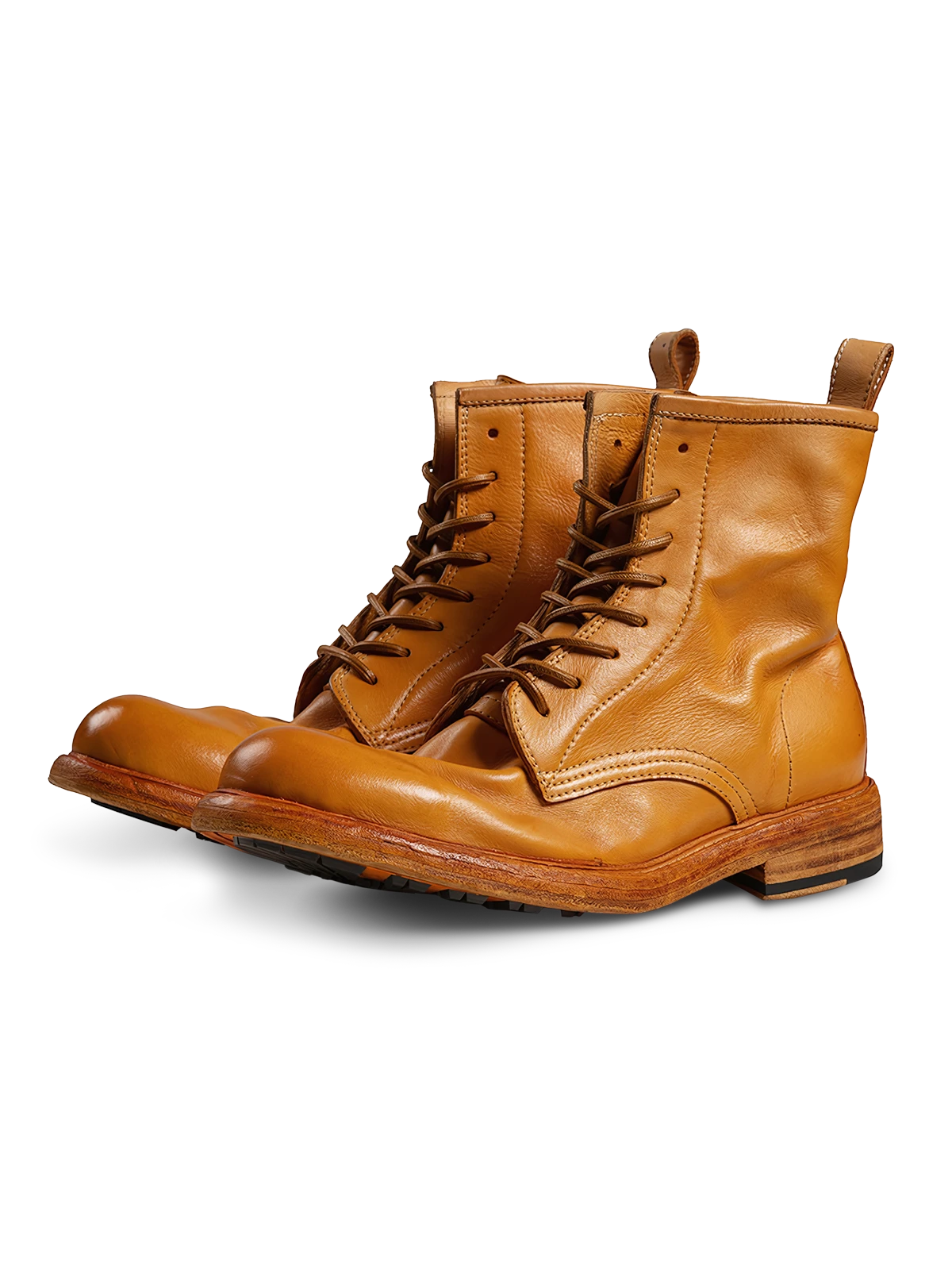 ホースレザーを使用し手縫いステッチで仕上げたハンドメイドメンズシューズ。