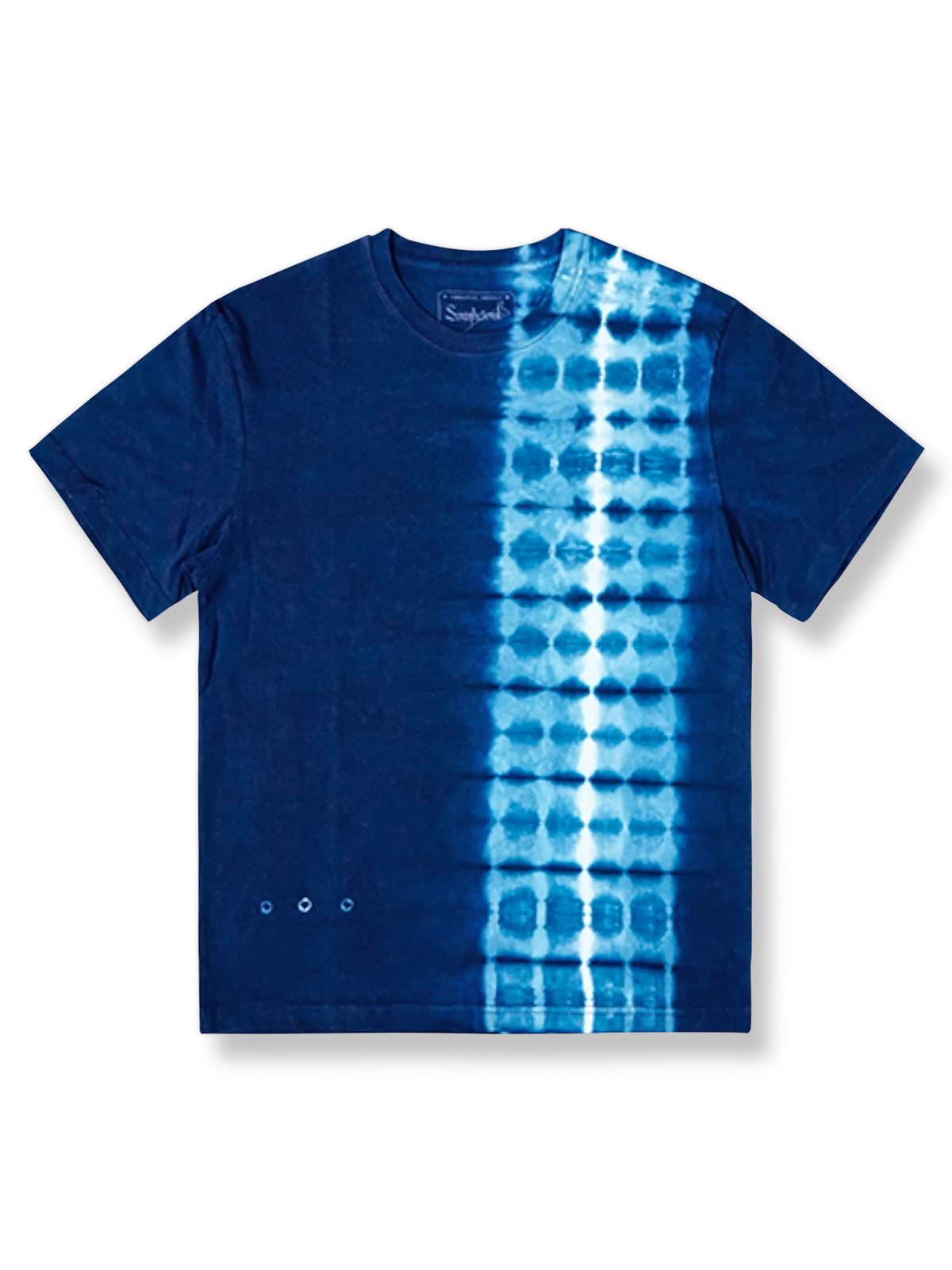 植物藍染めと手作りタイダイが施された綿質Tシャツ