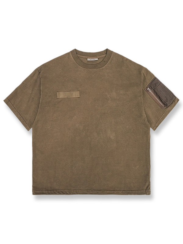 MA‑1フライトジャケット風ディテールと植物染色が特徴の手作り半袖Tシャツ