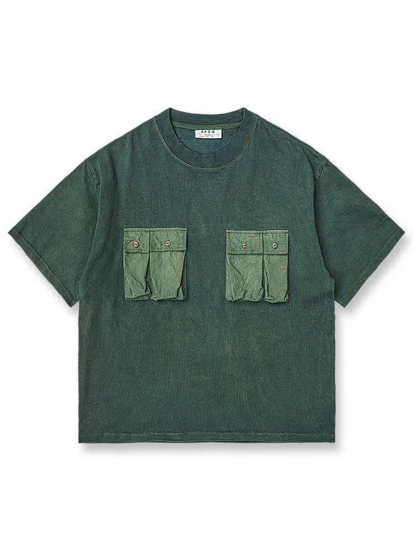 四つのポケットと植物染めの風合いが際立つ半袖Tシャツの商品画像