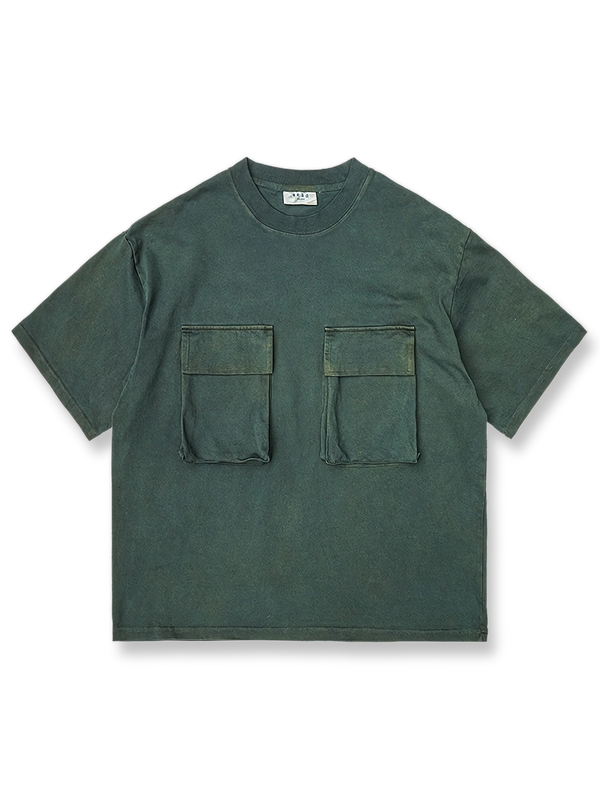 手作り伝統植物染め四つポケット付き半袖Tシャツの前面が見える商品画像